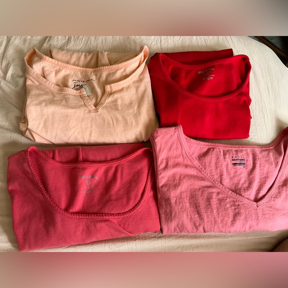 Plus Size 2XLWomens Tanks Short Sleeves Tops Bundle Lot 4 Coral Pink Red Peach